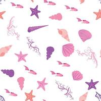 Seamless pattern with starfish, corals, pearls and seashells. background with marine theme. vector