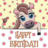 contento cumpleaños tarjetas con animales linda héroe con hermosa ojos vector
