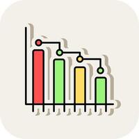 Bar Graph Line Filled White Shadow Icon vector