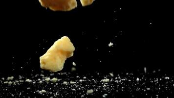 Super slow motion parmesan cheese. High quality FullHD footage video