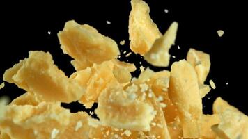 Super slow motion parmesan cheese. High quality FullHD footage video