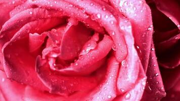 Super slow motion droplets of water fall on a freshly cut rose flower. Filmed on a high-speed camera at 1000 fps. High quality FullHD footage video