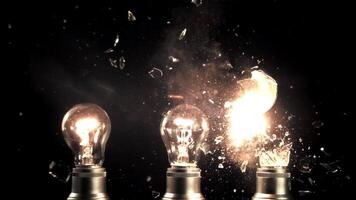 Super slow motion light bulb exploded. On a black background. Filmed on a high-speed camera at 1000 fps.High quality FullHD footage video