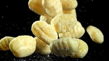 Super slow motion Italian gnocchi . High quality FullHD footage video