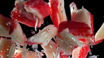 Super slow motion Fresh crab sticks. High quality FullHD footage video