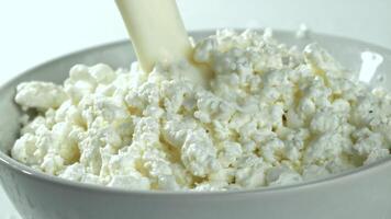 Super slow motion cottage cheese. High quality FullHD footage video