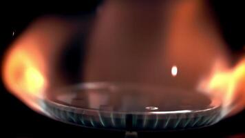 Super slow motion ring gas burner ingnition. High quality FullHD footage video