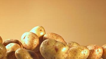 Super slow motion potatoes fly up and fall down. High quality FullHD footage video