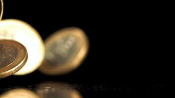 Super slow motion euro coins. High quality FullHD footage video