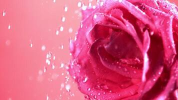 Super slow motion droplets of water fall on a freshly cut rose flower. Filmed on a high-speed camera at 1000 fps. High quality FullHD footage video