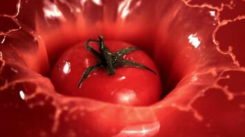 Super slow motion tomato juice pours. Filmed on a high-speed camera at 1000 fps. High quality FullHD footage video