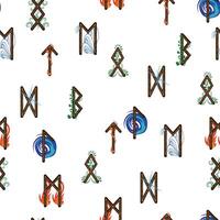 Hand drawn runic letters seamless pattern with elemental symbols. Magic signs and symbols of Scandinavian culture vector