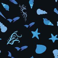 Seamless pattern with starfish, corals, pearls and seashells. background with marine theme. vector