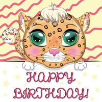 Happy birthday cards with animals. Cute hero with beautiful eyes vector