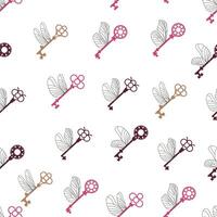 Seamless pattern with magic keys with wings. . vector