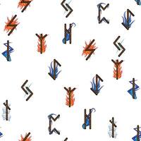 Hand drawn runic letters seamless pattern with elemental symbols. Magic signs and symbols of Scandinavian culture vector