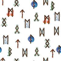 Hand drawn runic letters seamless pattern with elemental symbols. Magic signs and symbols of Scandinavian culture vector