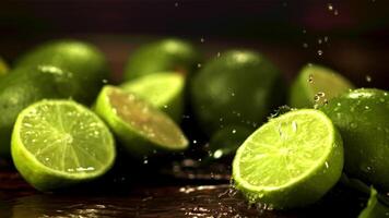 Super slow motion on half the juicy lime dripping water. Against a dark background.Filmed on a high-speed camera at 1000 fps. video