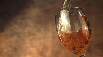 Super slow motion in the glass pours beer with air bubbles. On a brown background. Filmed on a high-speed camera at 1000 fps. video