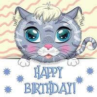 Happy birthday cards with animals. Cute hero with beautiful eyes vector