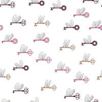 Seamless pattern with magic keys with wings. . vector