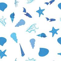 Seamless pattern with starfish, corals, pearls and seashells. background with marine theme. vector