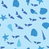 Seamless pattern with starfish, corals, pearls and seashells. background with marine theme. vector