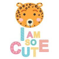 Cute face of an animal with lettering. Childish print for nursery in a Scandinavian style. baby posters, cards, clothes vector