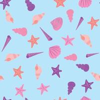 Seamless pattern with starfish, corals, pearls and seashells. background with marine theme. vector