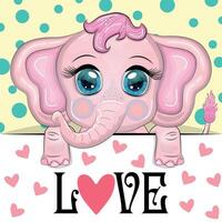 Love you valentine's day greeting card with animal. Cute hero with beautiful eyes, expressive vector