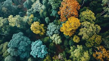 Top view of mixed forest, green deciduous trees. Beautiful natural background. Generated by artificial intelligence photo