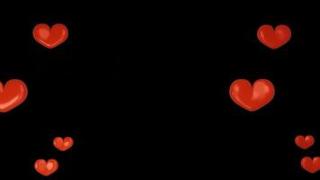 contento San Valentino giorno congratulazione con rosso 3d cuore forme volante con nero sfondo video