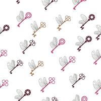 Seamless pattern with magic keys with wings. . vector