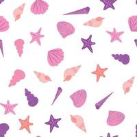 Seamless pattern with starfish, corals, pearls and seashells. background with marine theme. vector