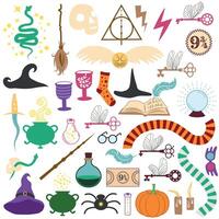 Halloween sorcery and magic items, game assets. potion bottle, lantern, skull, candle vector