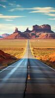 Empty Road Crossing Desert Landscape. . photo