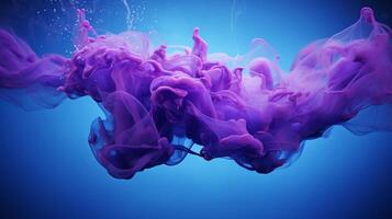 Purple acrylic colors and ink in water. Abstract background. . photo