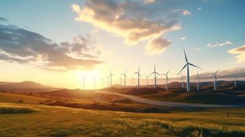 Windmills Standing in Grass. . photo