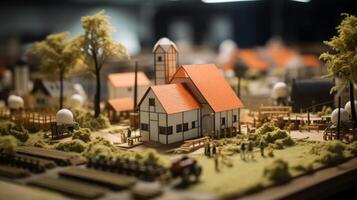 modelo granja con granero y rojo techo. . foto