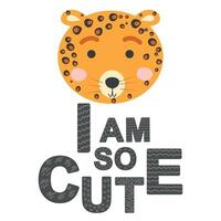 Cute face of an animal with lettering. Childish print for nursery in a Scandinavian style. baby posters, cards, clothes vector