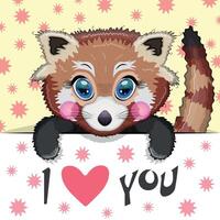 Love you valentine's day greeting card with animal. Cute hero with beautiful eyes, expressive vector