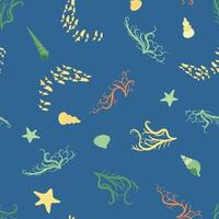 Seamless pattern with starfish, corals, pearls and seashells. background with marine theme. vector