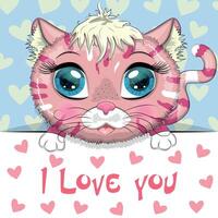 Love you valentine's day greeting card with animal. Cute hero with beautiful eyes, expressive vector