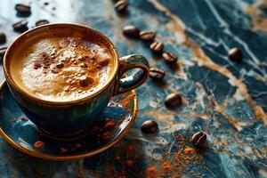 Ceramic cup with black coffee on a dark background. . photo