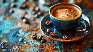 Ceramic cup with black coffee on a dark background. . photo