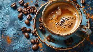 Ceramic cup with black coffee on a dark background. . photo