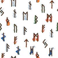 Hand drawn runic letters seamless pattern with elemental symbols. Magic signs and symbols of Scandinavian culture vector