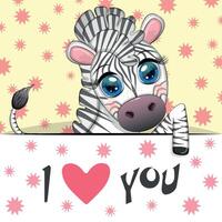 Love you valentine's day greeting card with animal. Cute hero with beautiful eyes, expressive vector