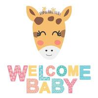 Cute face of an animal with lettering. Childish print for nursery in a Scandinavian style. baby posters, cards, clothes vector