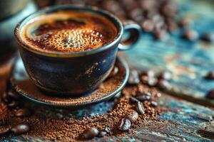 Ceramic cup with black coffee on a dark background. . photo